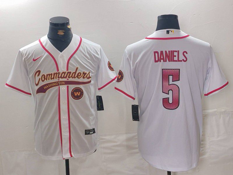 Men Washington Commanders #5 Daniels White Joint Name 2024 Nike Limited NFL Jersey style 3->washington commanders->NFL Jersey